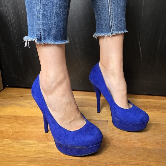 Blue Suede Platform Stilettos - Picture 1 of 6